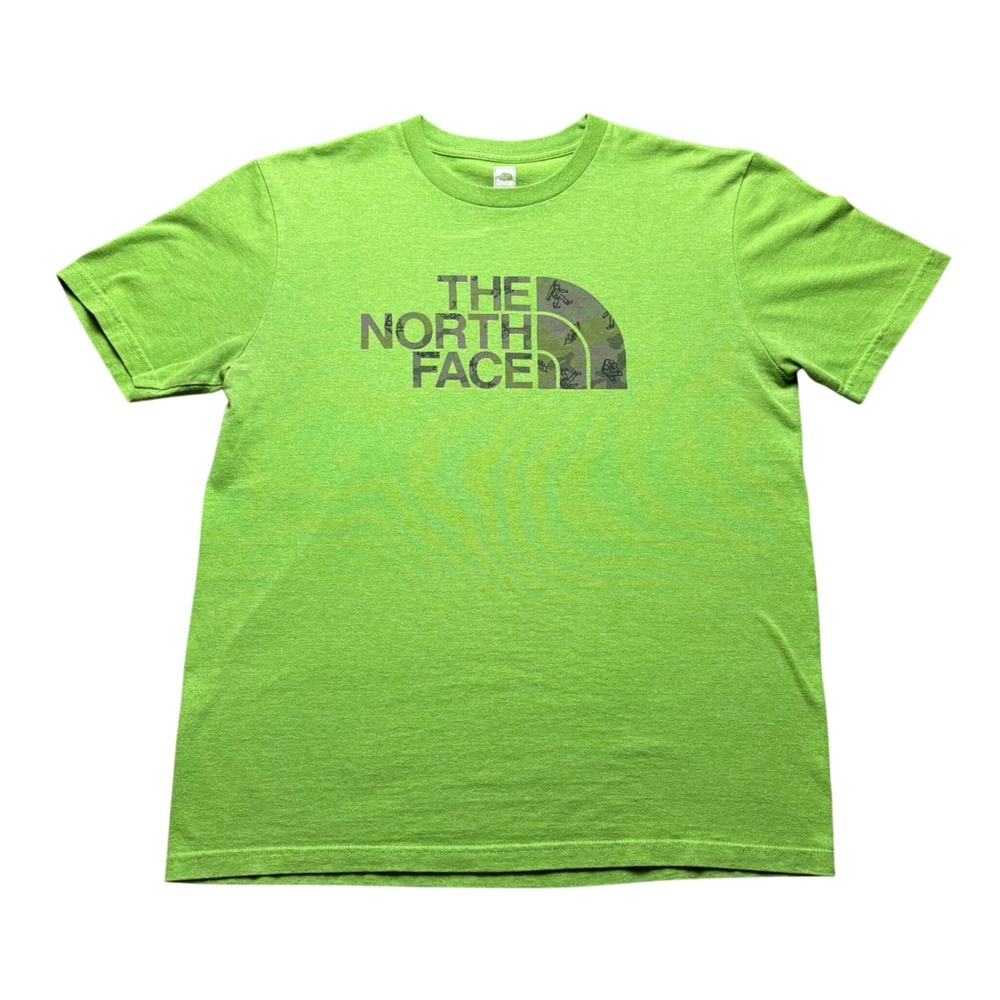 The North Face T Shirt Mens Medium Green Cotton Poly Bigfoot Camo Logo Graphic